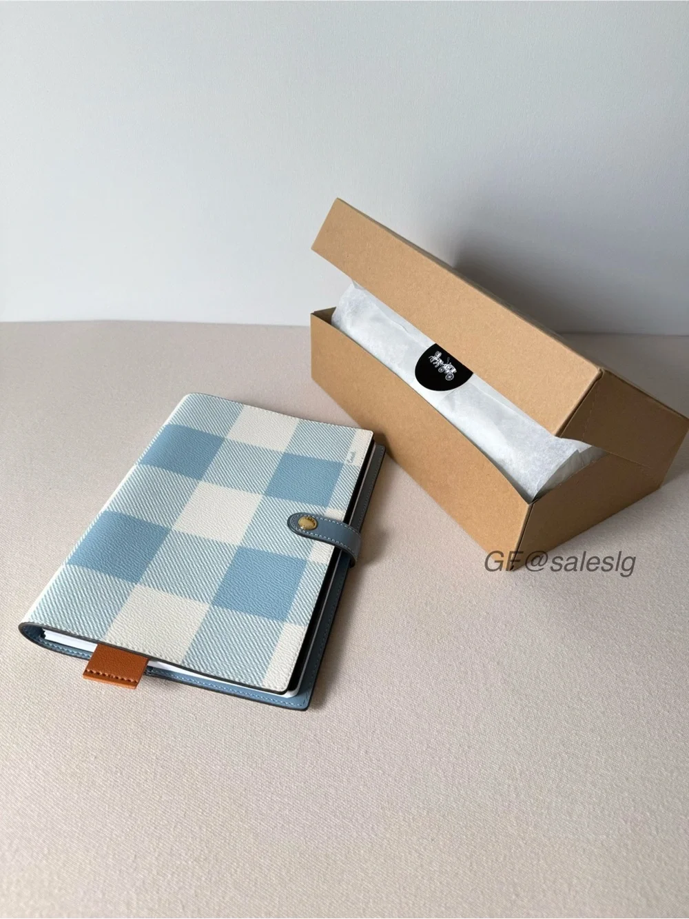 NWT Coach CFA43 Gingham Print Notebook Blue Multi Gift Box Set